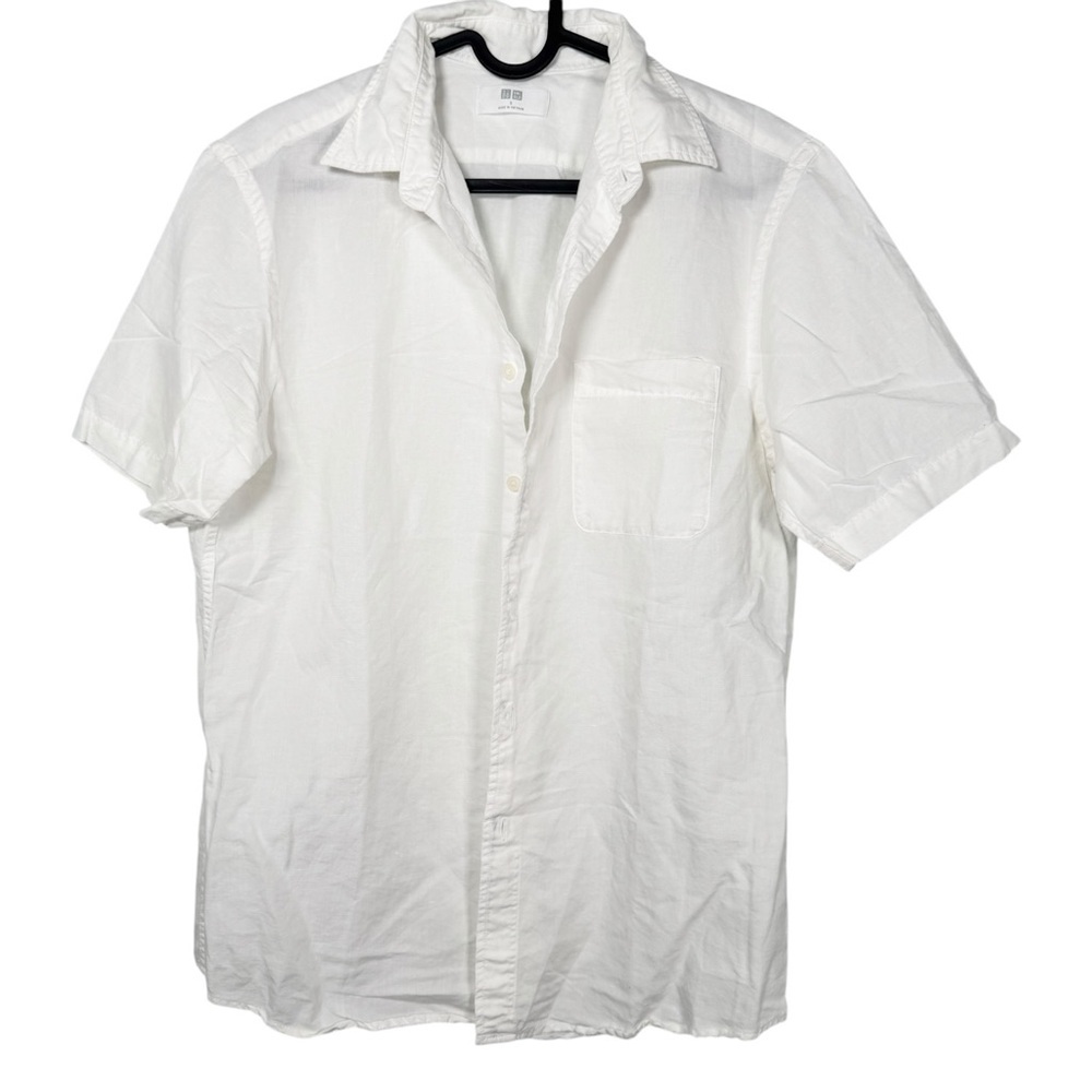 Uniqlo Linen Blend Unisex Short Sleeve Button Up Shirt